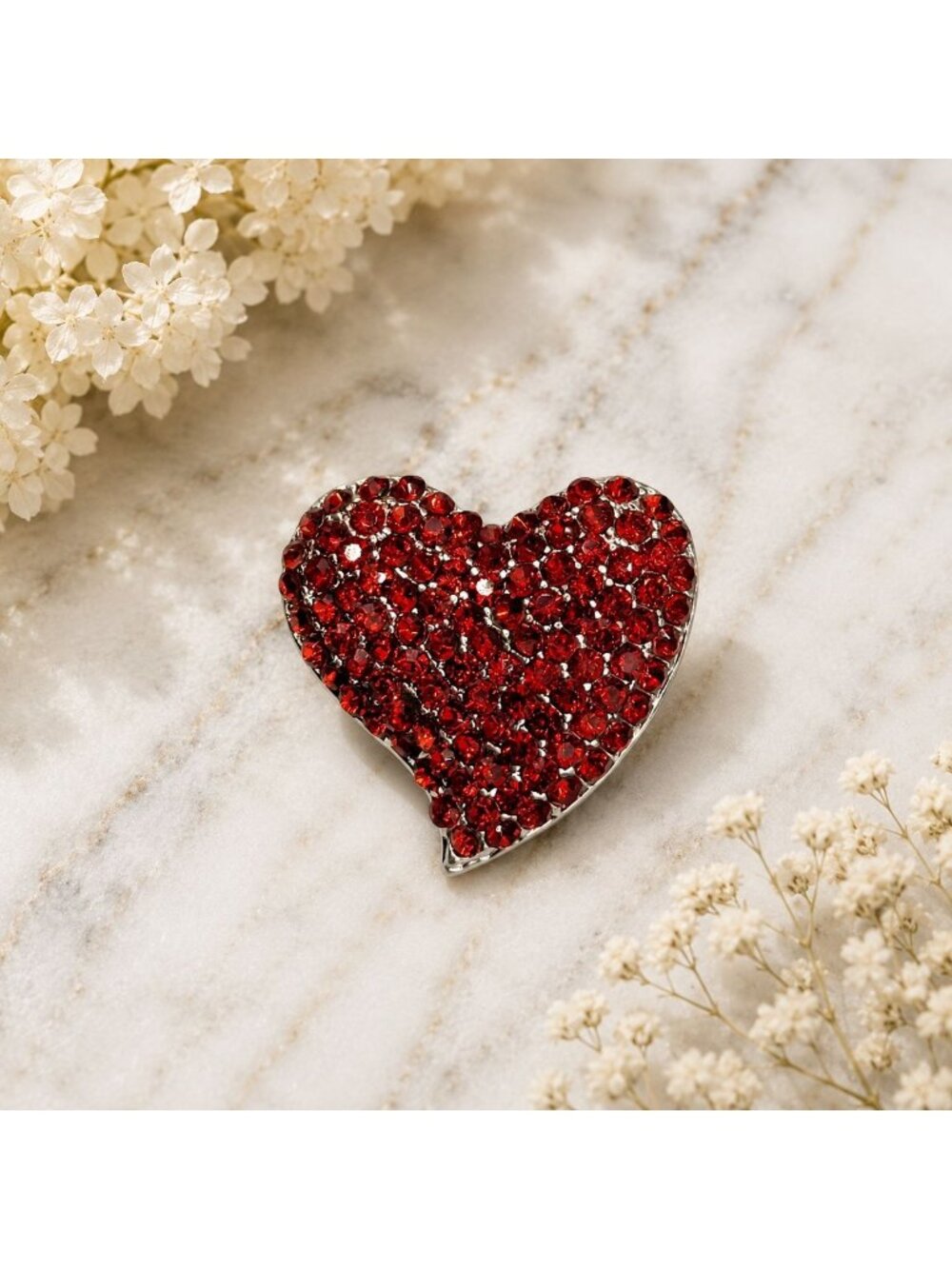 Vintage Heart Brooch Made with Swarovski Crystal Ruby Red New Old Stock